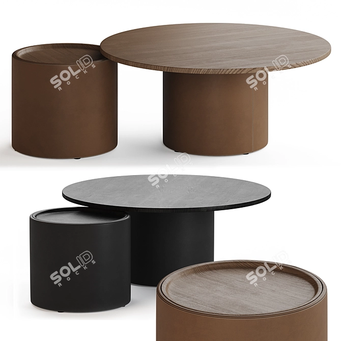 Modern Leather and Wood Coffee Table 3D model image 1