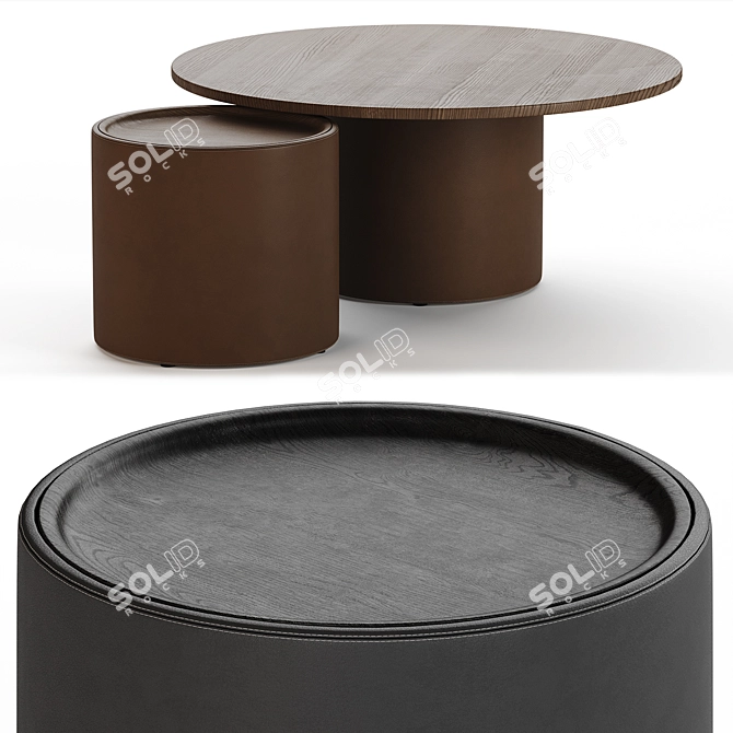 Modern Leather and Wood Coffee Table 3D model image 2