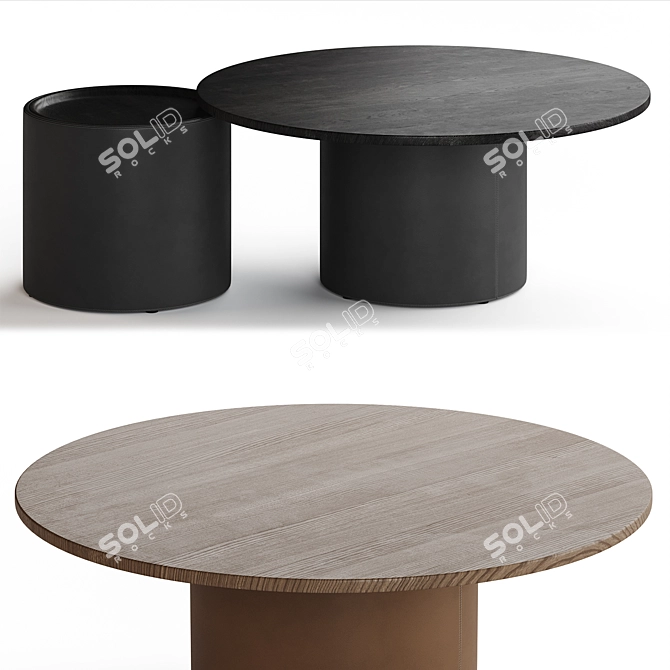 Modern Leather and Wood Coffee Table 3D model image 4