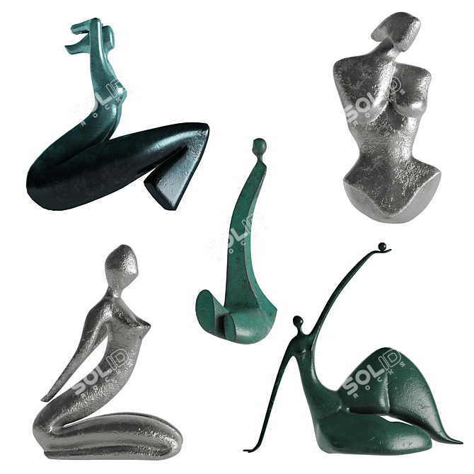 PBR Abstract Girl Statuettes Set 3D model image 1