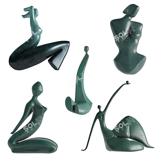 PBR Abstract Girl Statuettes Set 3D model image 2