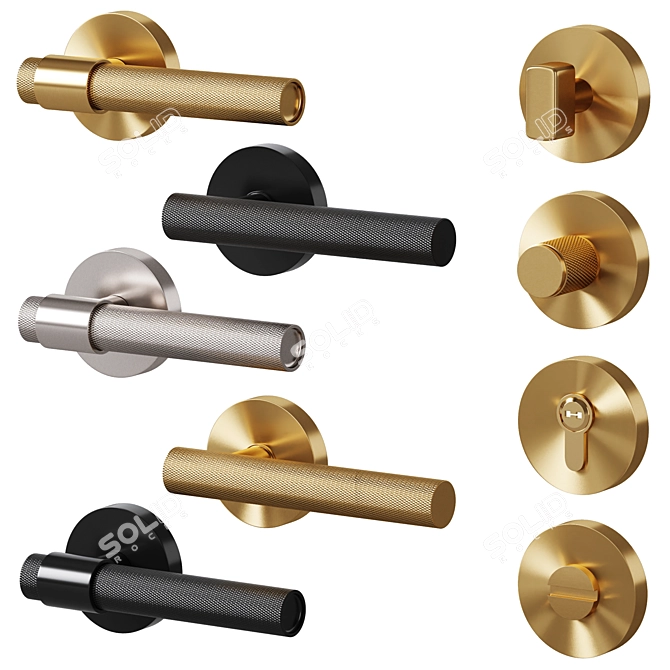 Meraki Brass Door Handle Set 3D model image 1