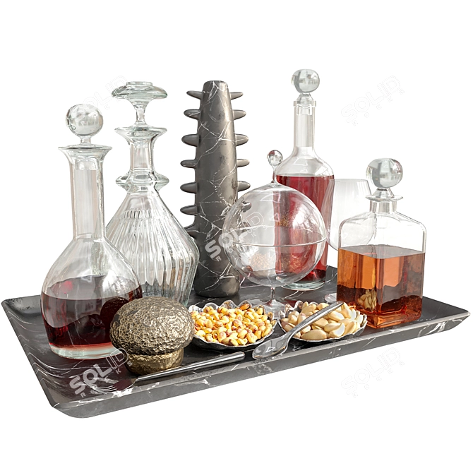 Alcohol Tray Set with Glasses 3D model image 1