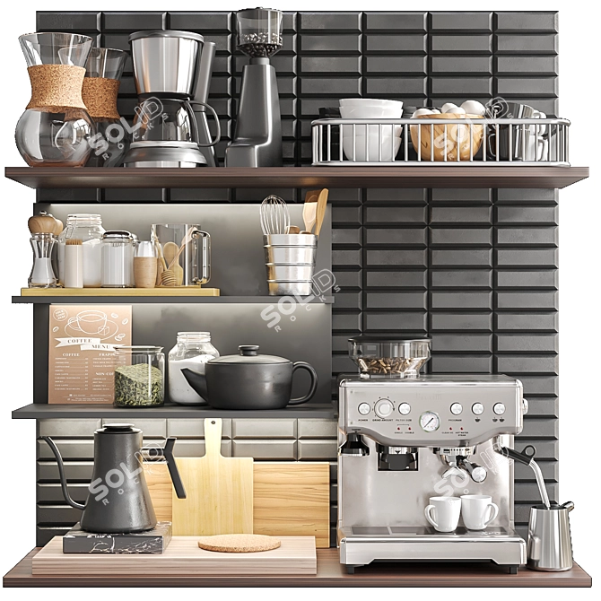 Kitchen Essentials with Coffee Machine 3D model image 4