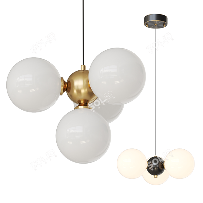 Glass Sphere Pendant Lamp, Brass Base 3D model image 1