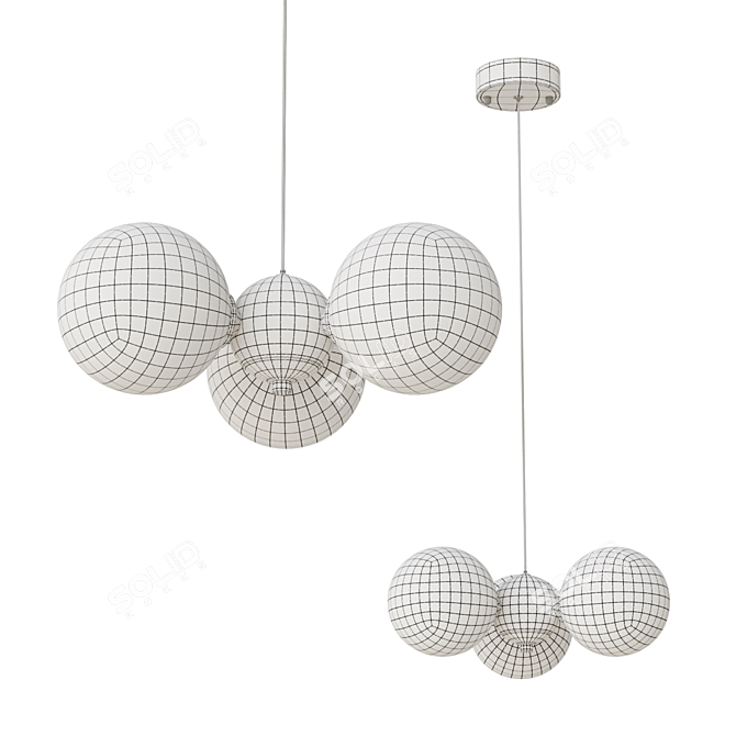 Glass Sphere Pendant Lamp, Brass Base 3D model image 5