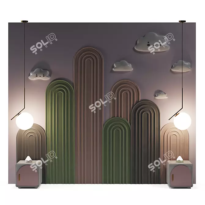 Kids Bed Headboard Set 3D model image 3