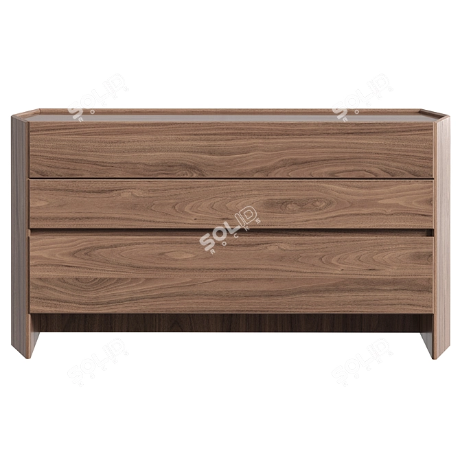 Hexagonal Walnut Veneer 3-Drawer Dresser 3D model image 2