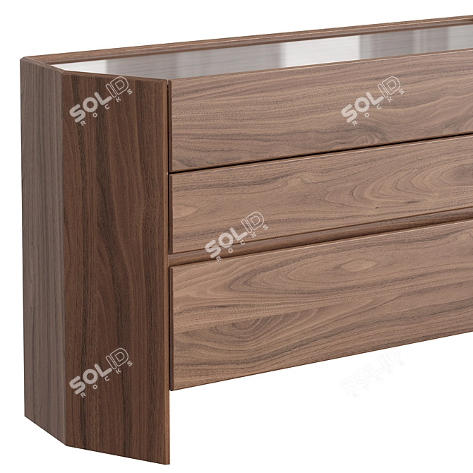 Hexagonal Walnut Veneer 3-Drawer Dresser 3D model image 3