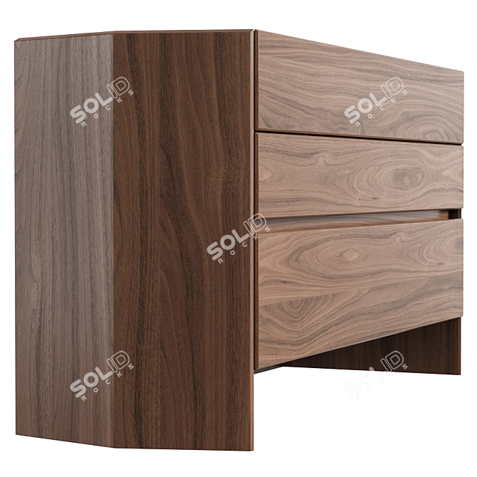 Hexagonal Walnut Veneer 3-Drawer Dresser 3D model image 4