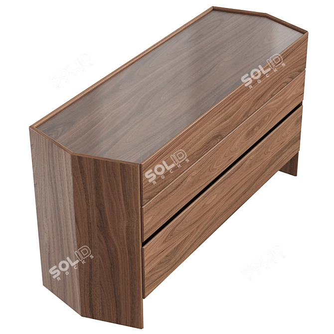 Hexagonal Walnut Veneer 3-Drawer Dresser 3D model image 5