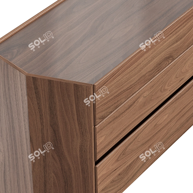 Hexagonal Walnut Veneer 3-Drawer Dresser 3D model image 6