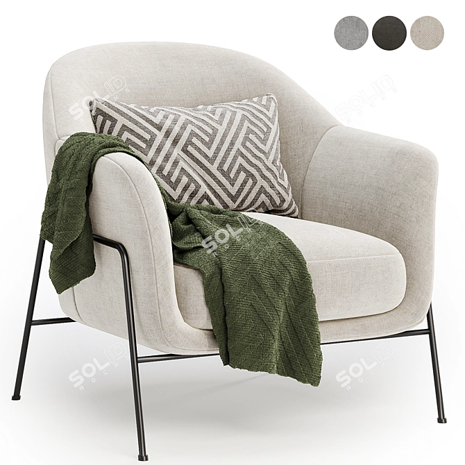 Cozy Wiley Armchair, 3 Colors 3D model image 1