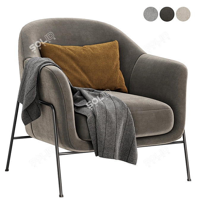 Cozy Wiley Armchair, 3 Colors 3D model image 2