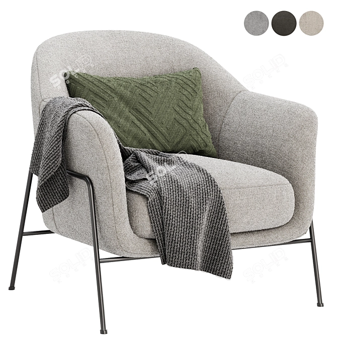 Cozy Wiley Armchair, 3 Colors 3D model image 3