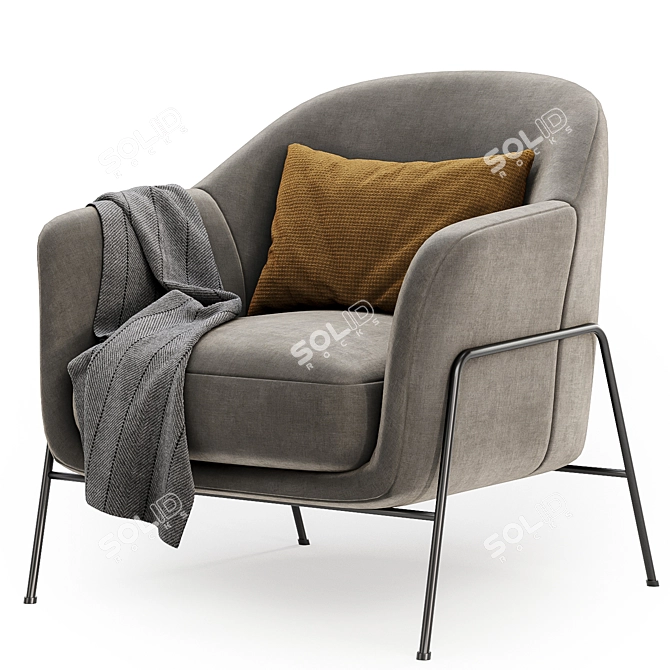 Cozy Wiley Armchair, 3 Colors 3D model image 4
