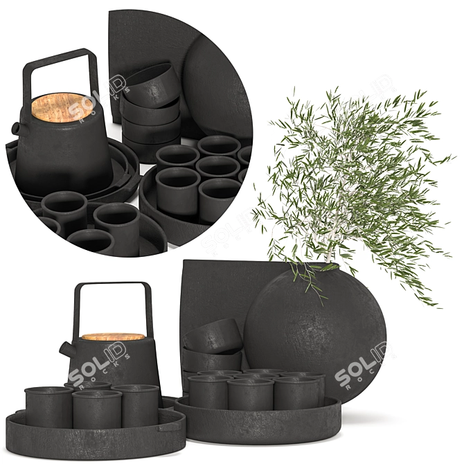 Elegant Black Tea Tableware Set 3D model image 1