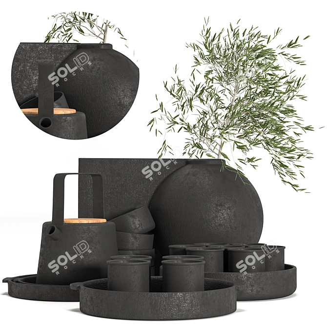 Elegant Black Tea Tableware Set 3D model image 3