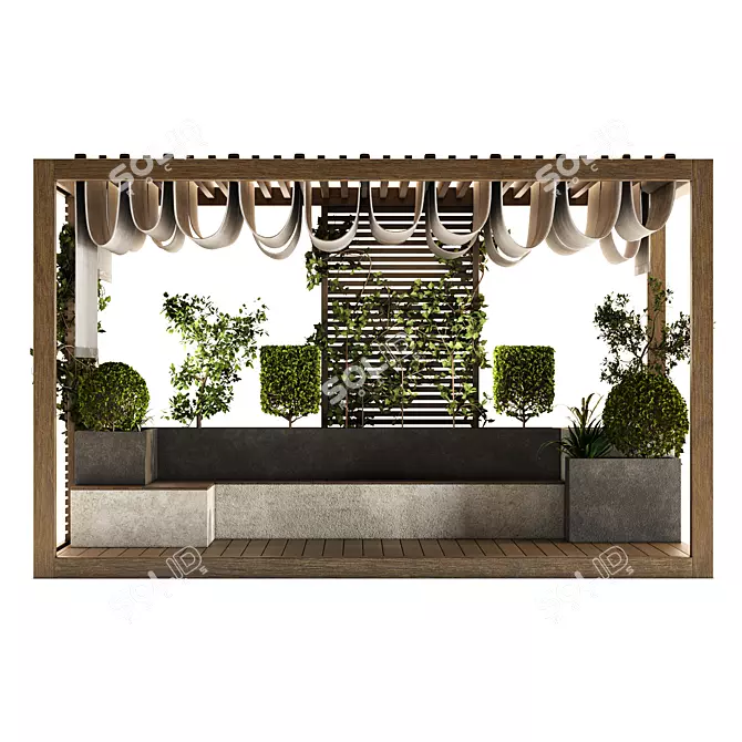 Modern Outdoor Pergola Set 3D model image 7