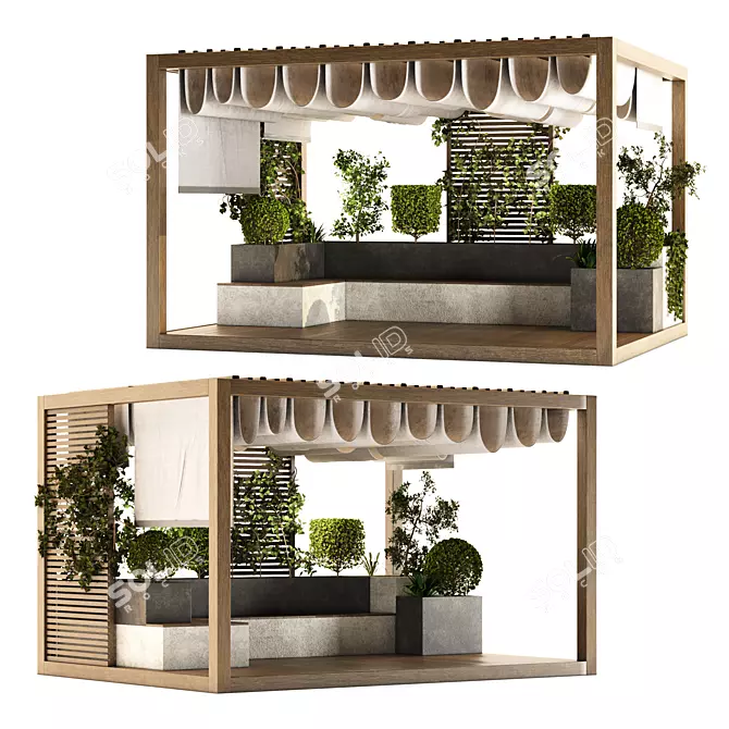 Modern Outdoor Pergola Set 3D model image 11