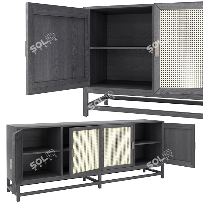 Exotic Indonesian Rattan Sideboard Buffet 3D model image 4