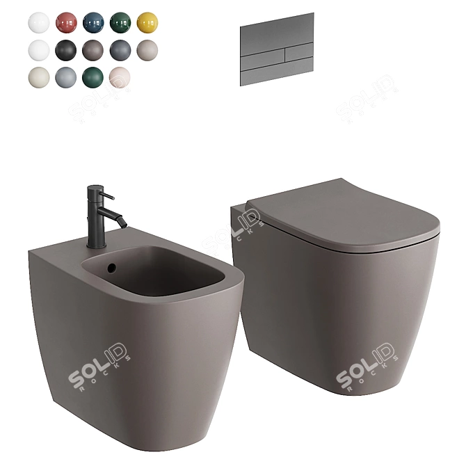 Wunder Ceramic Toilet Bidet Set 3D model image 1