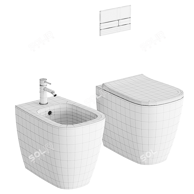 Wunder Ceramic Toilet Bidet Set 3D model image 5