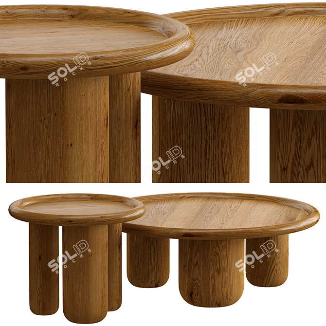 Solid Wood Tray Coffee Table 3D model image 2