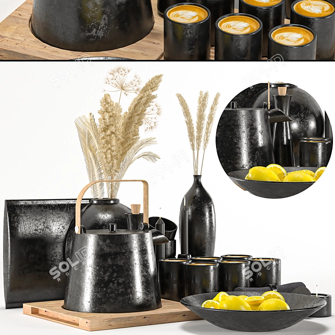 10-Piece Black Tea Tableware 3D model image 2