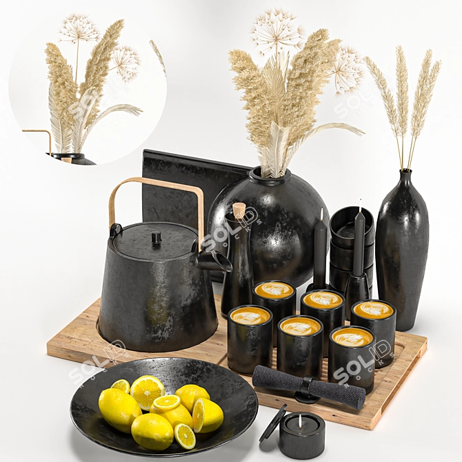 10-Piece Black Tea Tableware 3D model image 4