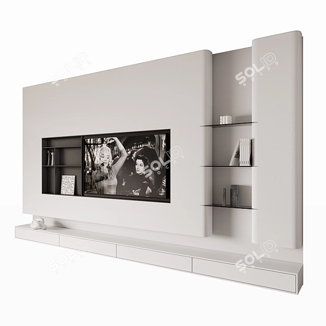 Minimalist TV Wall Unit with Floor Stand 3D model image 2