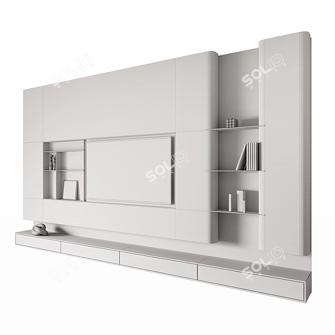 Minimalist TV Wall Unit with Floor Stand 3D model image 3