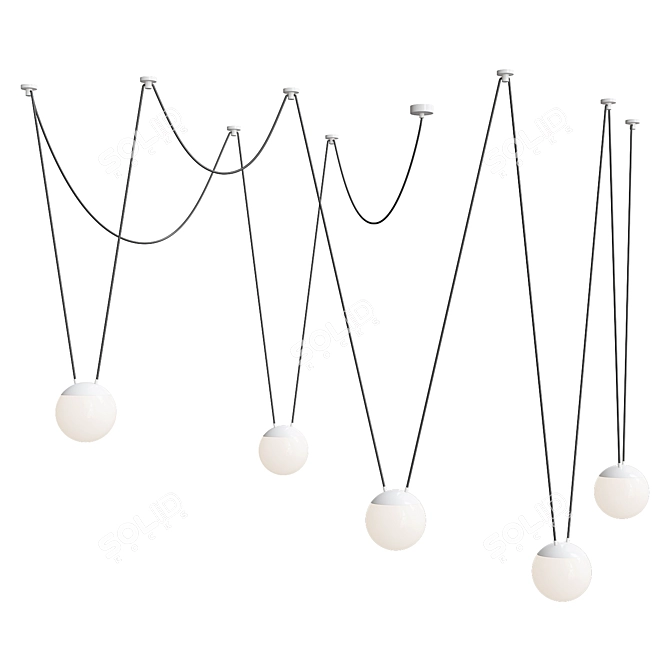 Modern White Pendant Lamp 5L 3D model image 2