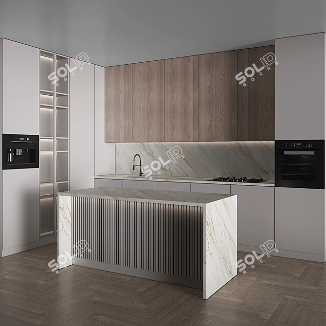 Modern Corner Kitchen with Appliances 3D model image 1