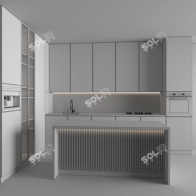 Modern Corner Kitchen with Appliances 3D model image 4