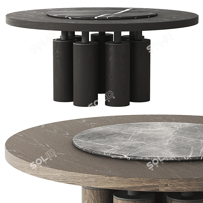 Movimento Mammuth Dining Table, Metal-Stone-Wood 3D model image 1