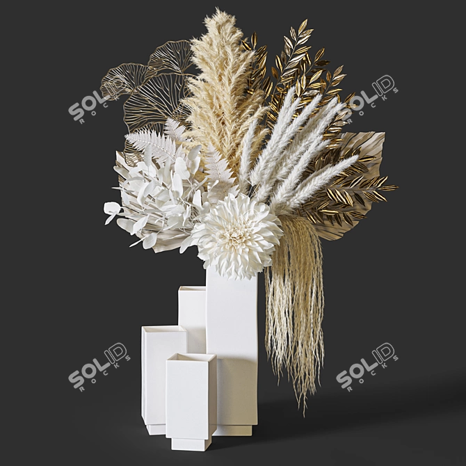 Pampas Gold Leaves Bouquet Set 3D model image 5