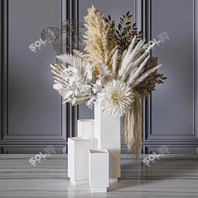 Pampas Gold Leaves Bouquet Set 3D model image 8