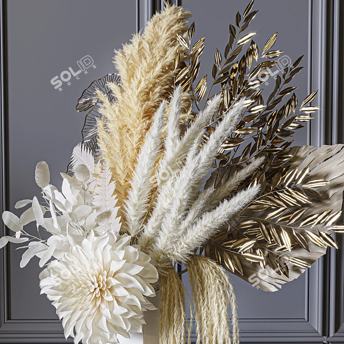 Pampas Gold Leaves Bouquet Set 3D model image 10