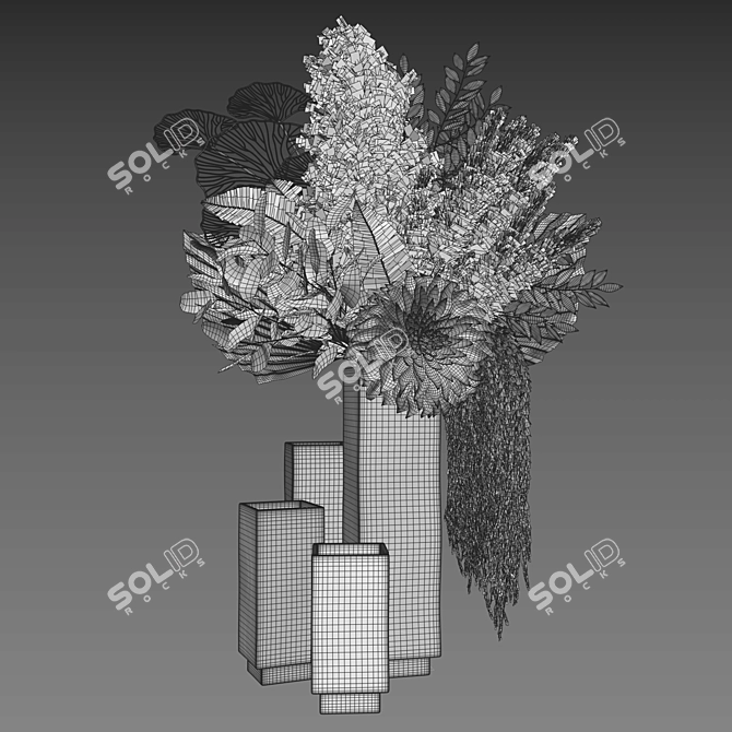 Pampas Gold Leaves Bouquet Set 3D model image 11