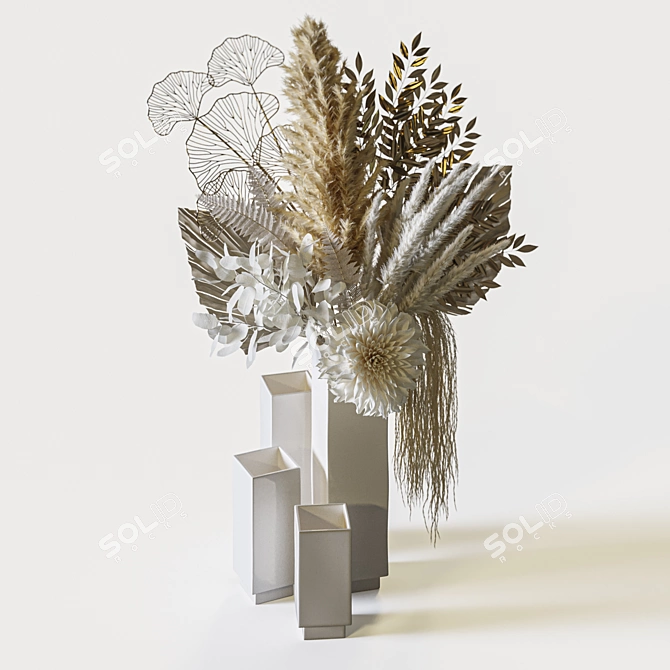 Pampas Gold Leaves Bouquet Set 3D model image 13