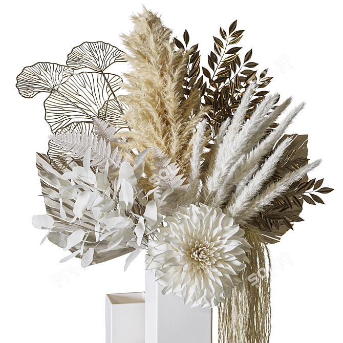 Pampas Gold Leaves Bouquet Set 3D model image 2