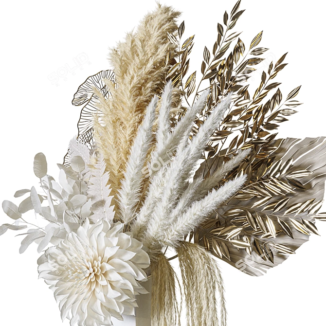 Pampas Gold Leaves Bouquet Set 3D model image 3