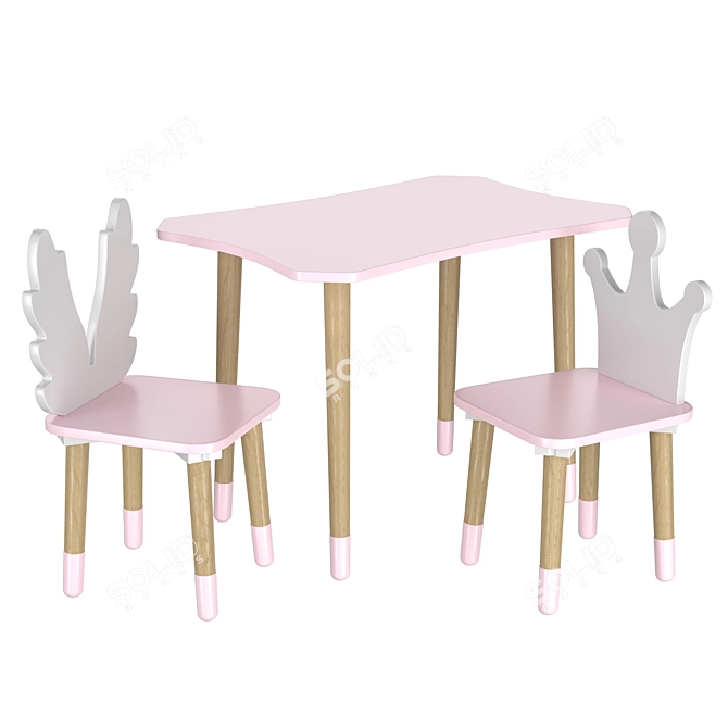 Dimdom Kids 3-Piece Children's Table and Chairs Set 3D model image 1