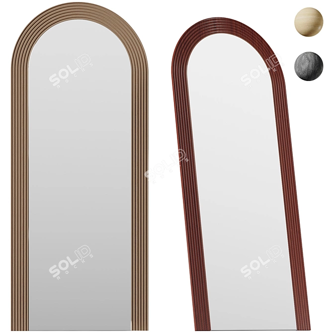 Sculpted Oak Floor Mirror 3D model image 1