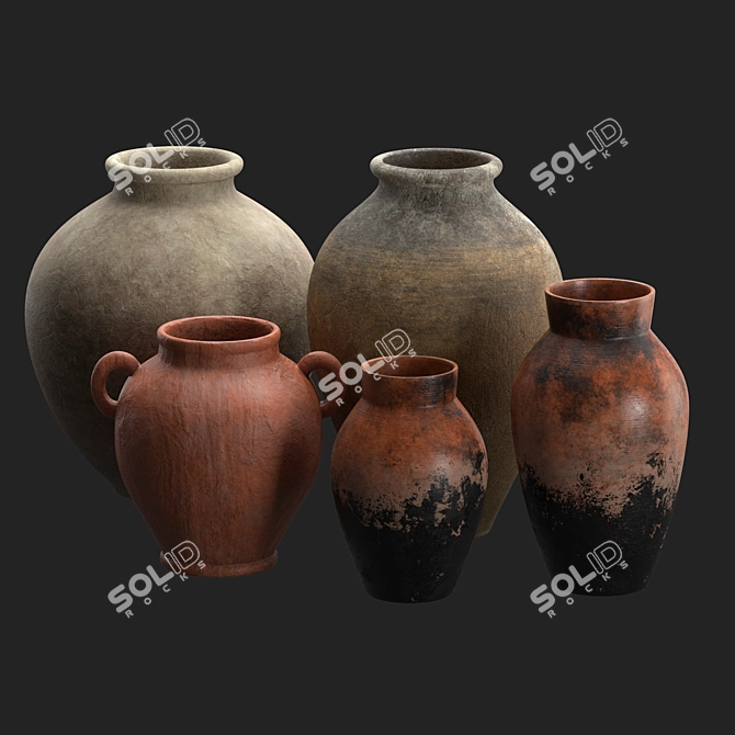 Handcrafted Clay Vases Collection 3D model image 1