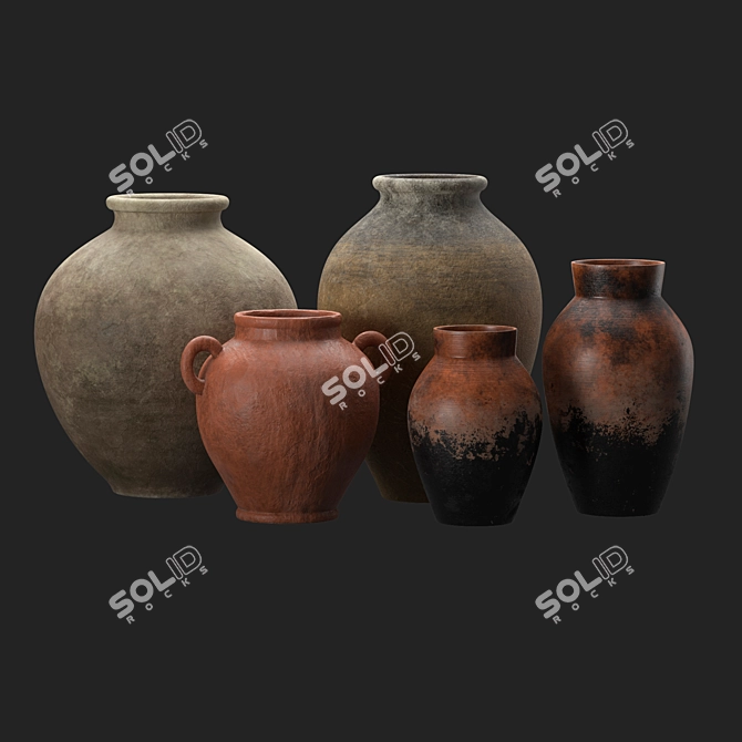 Handcrafted Clay Vases Collection 3D model image 2