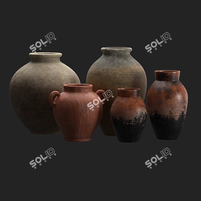 Handcrafted Clay Vases Collection 3D model image 3