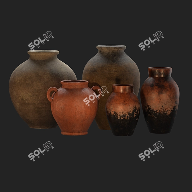 Handcrafted Clay Vases Collection 3D model image 4