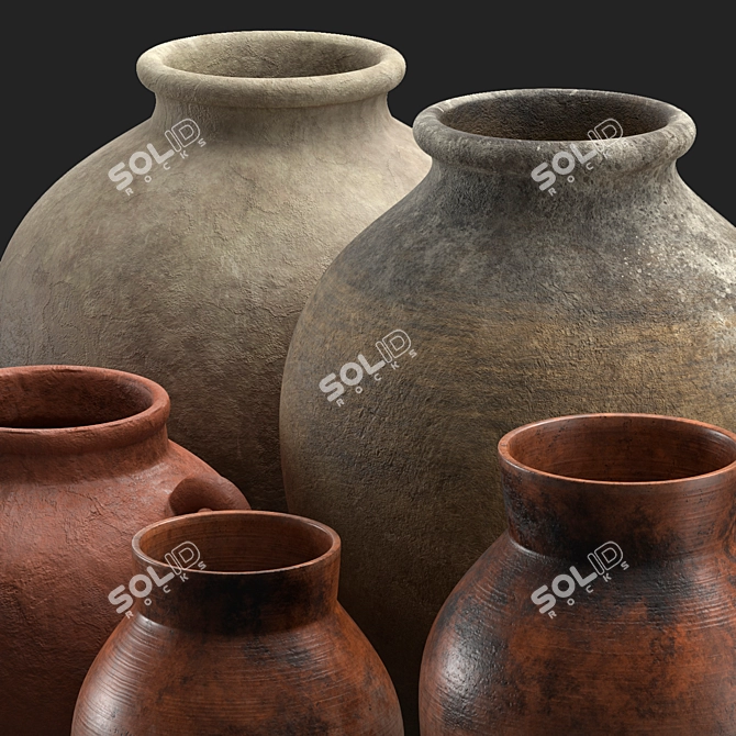 Handcrafted Clay Vases Collection 3D model image 5